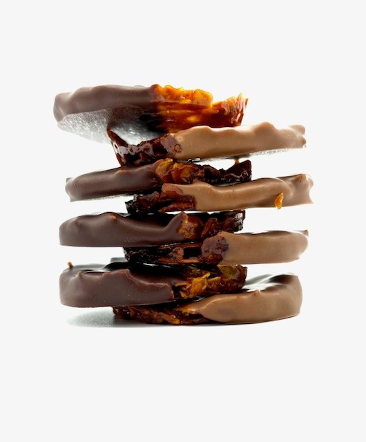 Stapel chocolade florentines